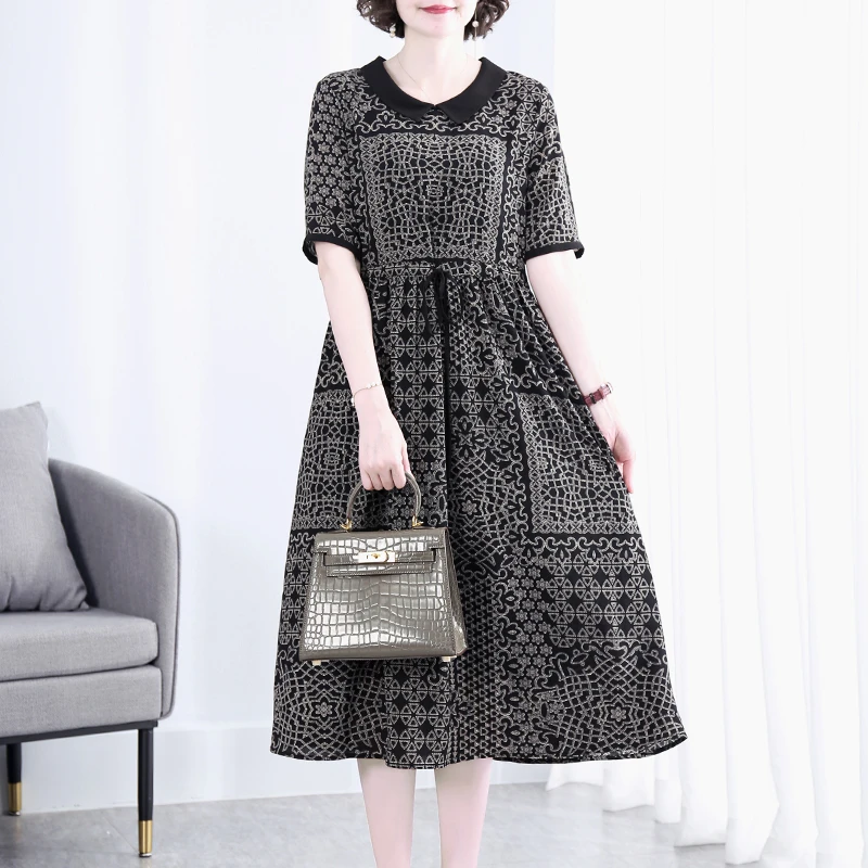 HN&MO/韩穆KA235573高贵妈妈夏装裙子洋气连衣裙中老年大码女装夏