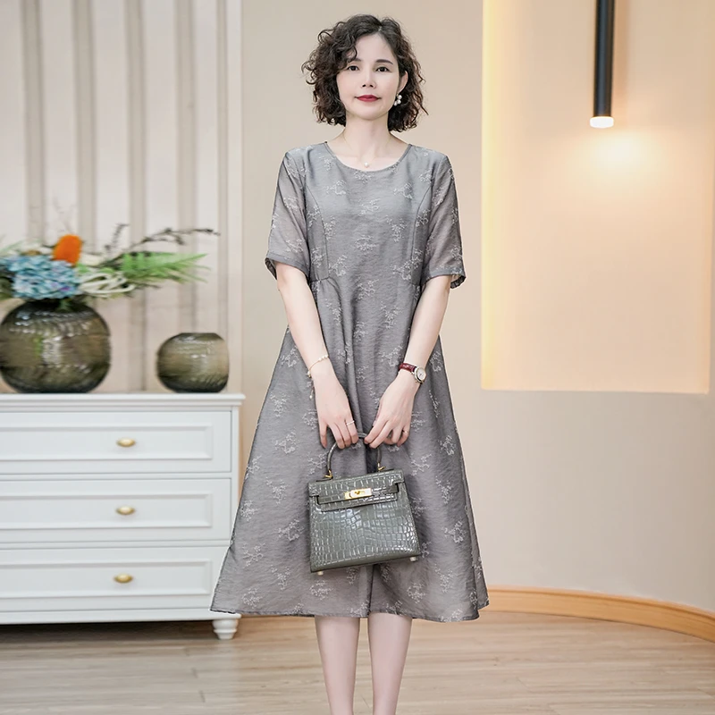 【韩穆定制】KA233995妈妈夏装连衣裙气质裙中老年女大码显瘦裙子