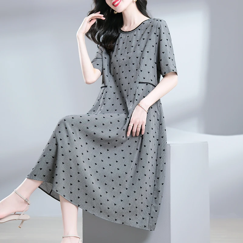 韩穆KA235653中年妈妈夏装连衣裙时尚高贵夫人中老年装裙子