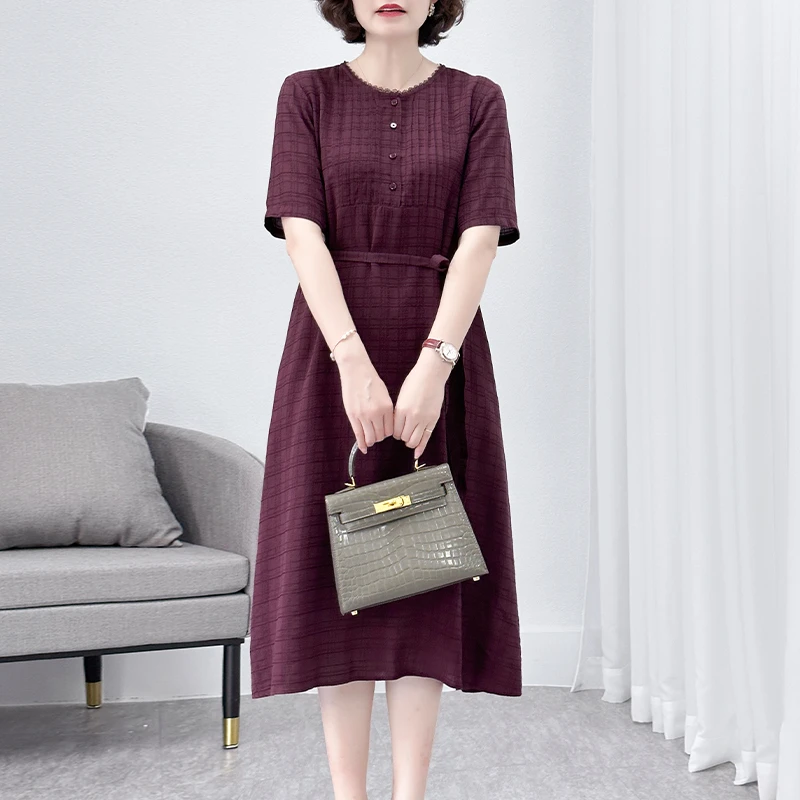 韩穆KA235596妈妈女装连衣裙新款夏装中老年高贵气质洋气棉麻裙