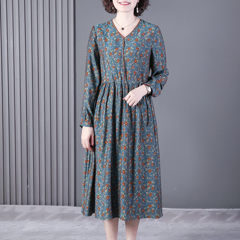 【韩穆定制】KA233533气质碎花连衣裙女春季2023新款妈妈装宽松裙