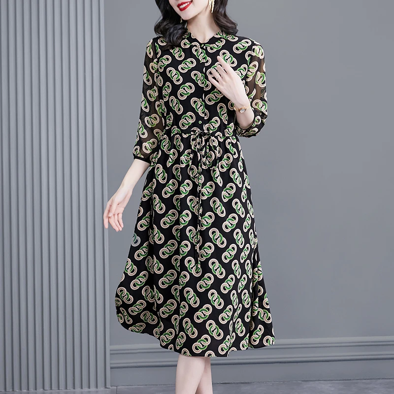 【韩穆定制】KA222103中年妈妈连衣裙女2022秋装新款法式气质长裙