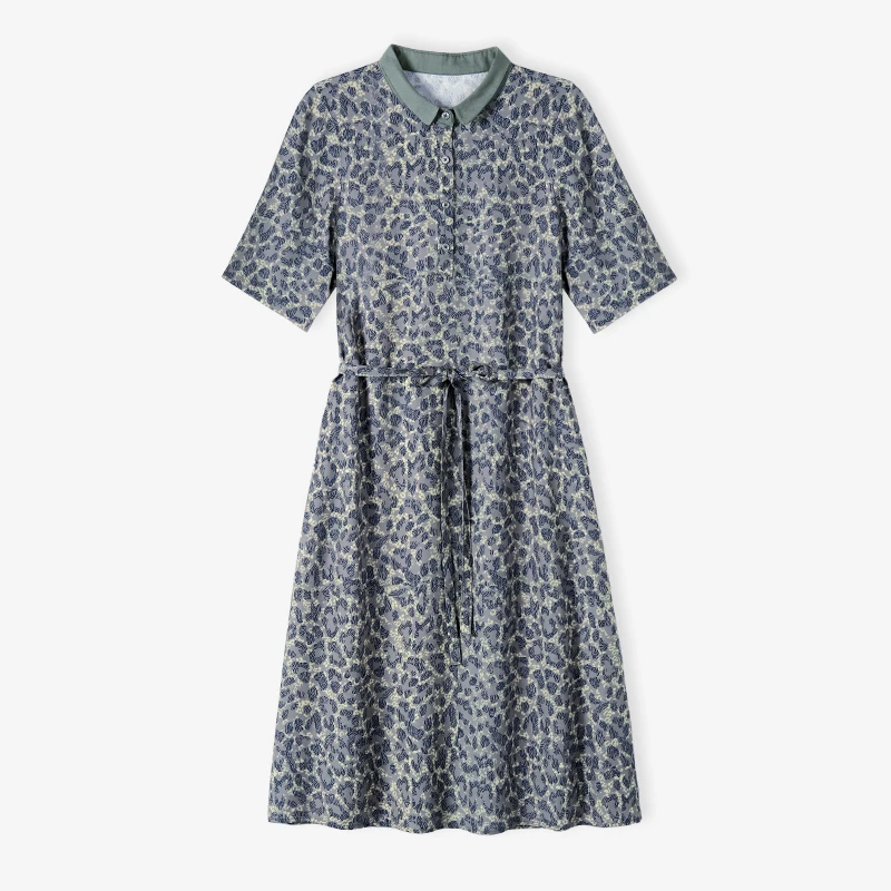 韩穆KA68117夏季新款娃娃领天丝气质亚麻连衣裙显瘦印花裙