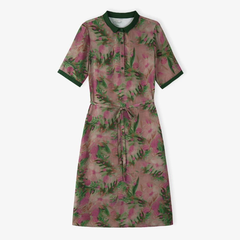 韩穆KA67880亚麻碎花女装连衣裙夏季新款气质妈妈装大码遮肚子裙