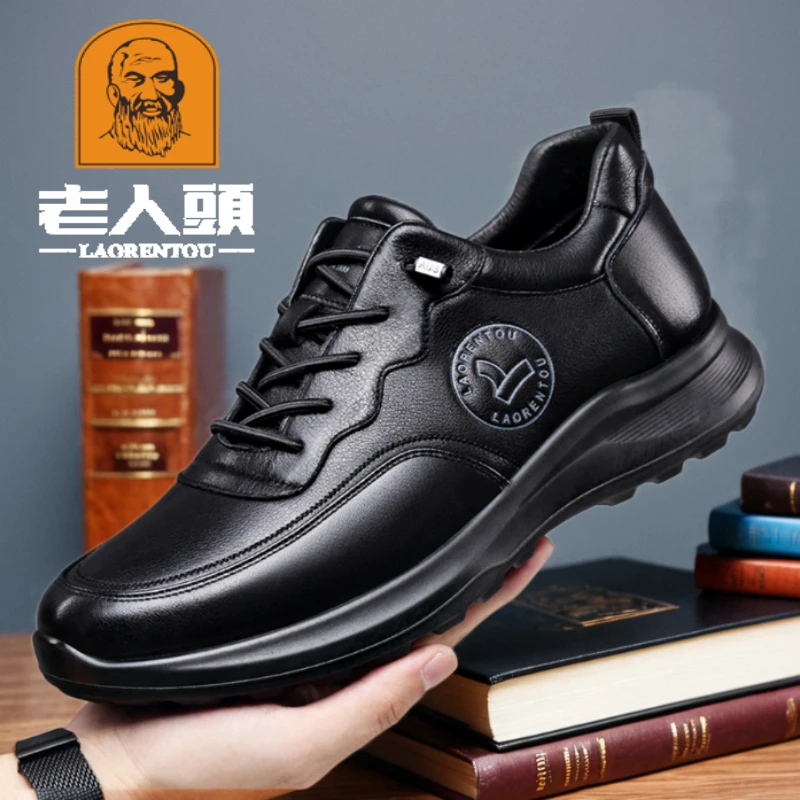 老人头男鞋2024冬季新款男士真皮休闲鞋透气软底头层牛皮运动鞋子