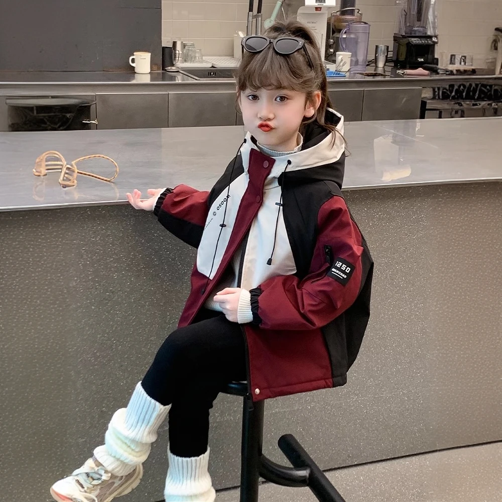 【高品质】女童冲锋衣外套秋冬款儿童洋气夹棉加厚女孩冬连帽上衣潮