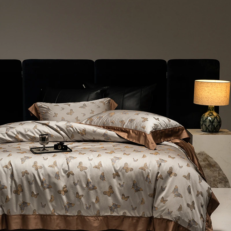 天丝棉色织提花四件套兰精天丝长绒棉高档轻奢丝滑高支高密床品套