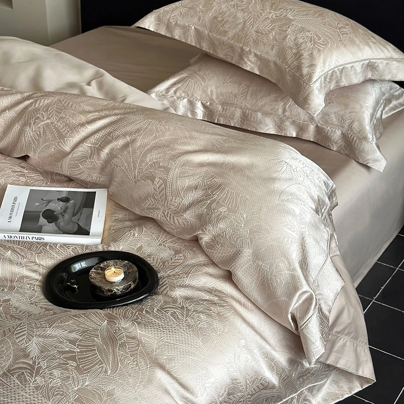 100支新疆长绒棉高精密全棉锦缎提花四件套轻奢简约纯棉床单床品4