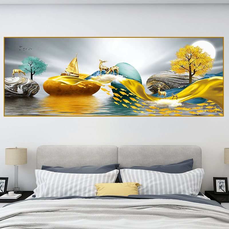 鹿壁画贴纸卧室床头画沙发背景墙贴客厅装饰画一整幅墙面自粘贴画