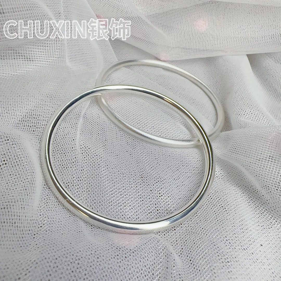 足银手镯 足银9999实心亮面素圈手镯时尚简约百搭闭口经典 传承