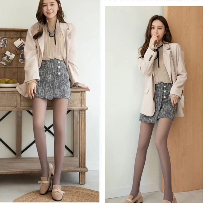 空姐灰光腿神器秋冬季黑丝打底裤女外穿加绒加厚黑透肤