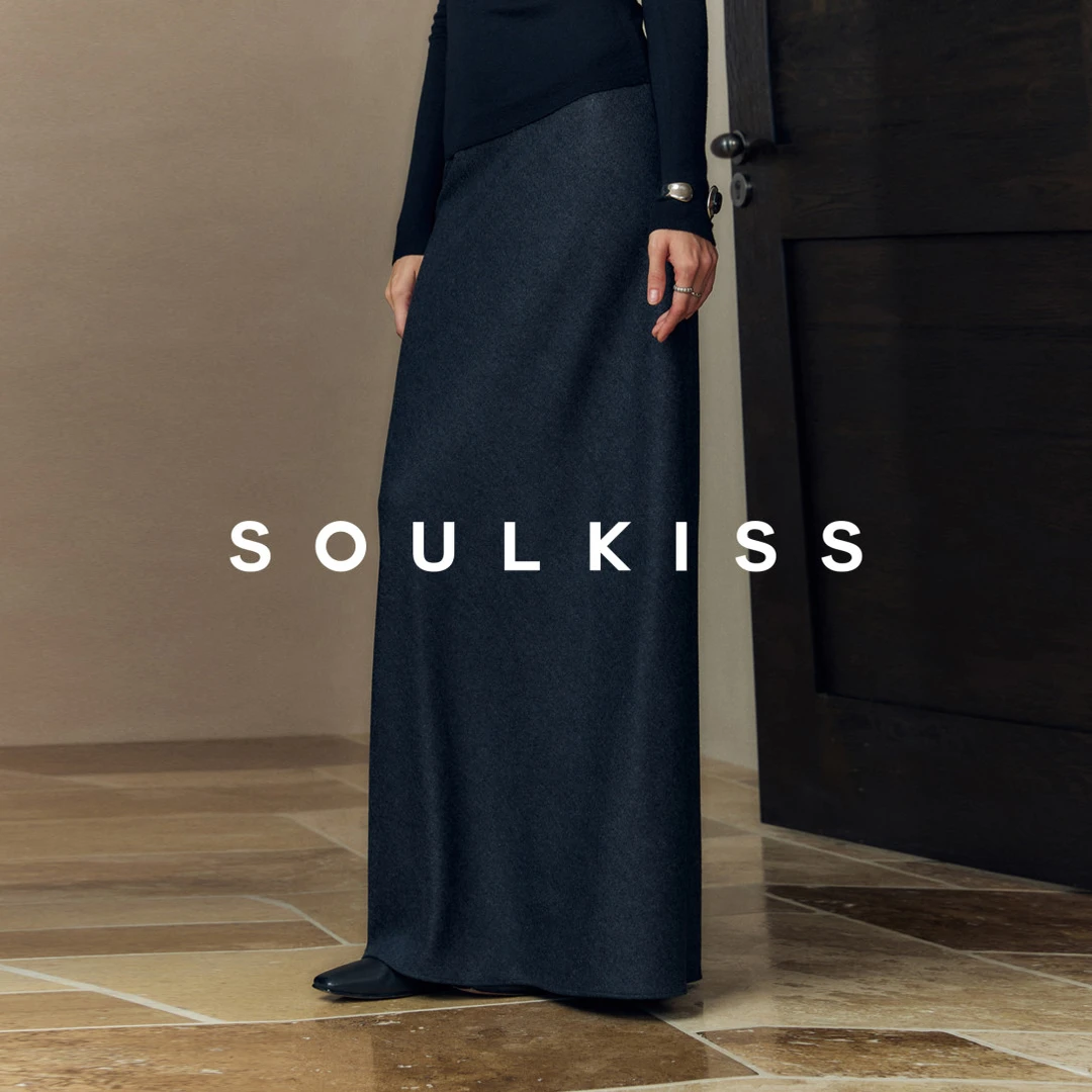 SOULKISS口碑B囤 北纬43.9°白山羊绒羊毛垂感斜裁双版鱼尾半裙