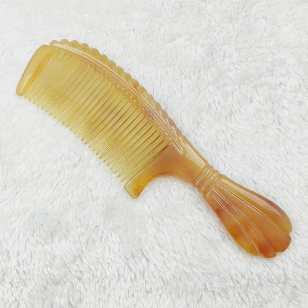 羊角梳子精品加厚双面雕花羊角圆尾柄梳养发头疗防静电角梳288