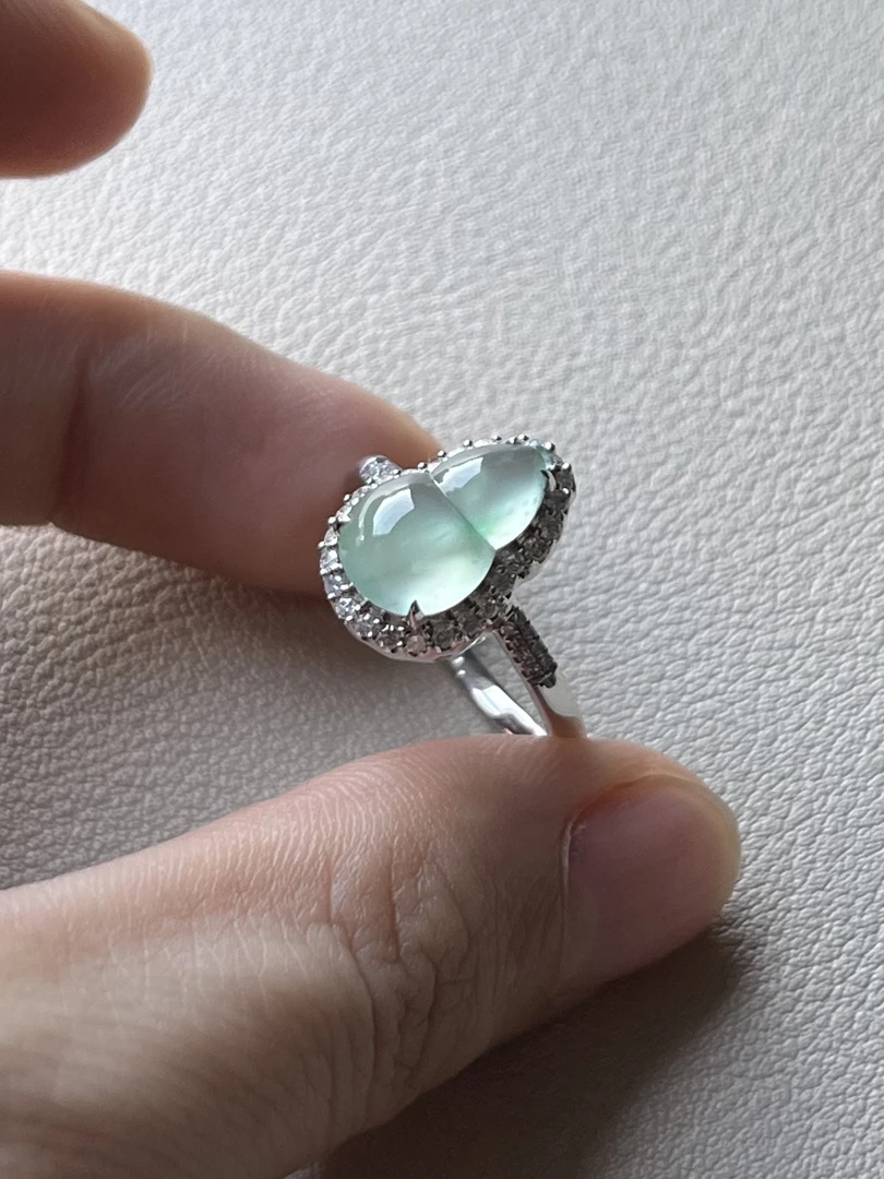 18k金冰晴水翡翠葫芦戒指时尚镶嵌精美精致轻奢高冰气质小众女士