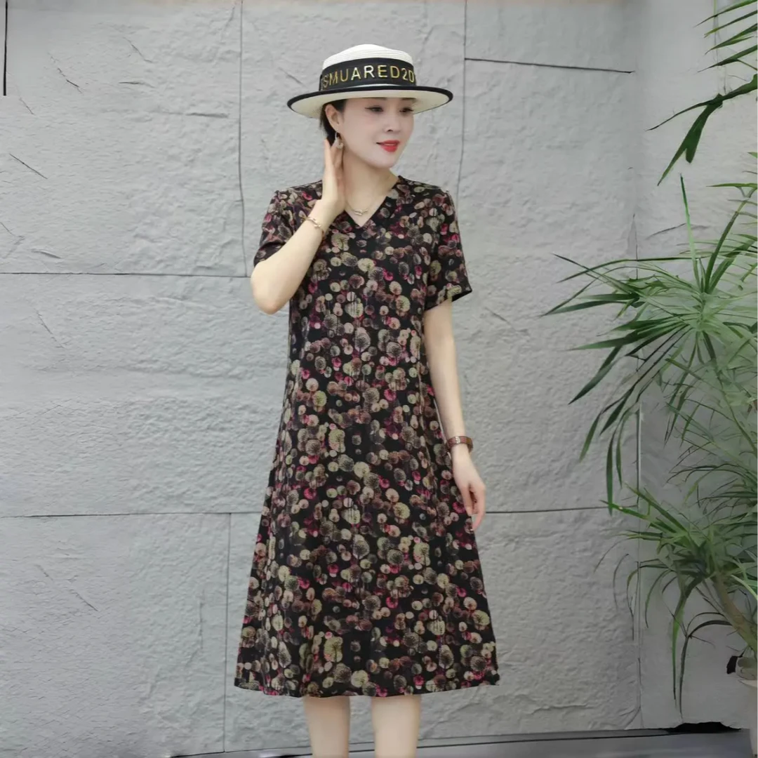 5696爆款时尚简约休闲宽松显瘦高品质减龄碎花连衣裙气质