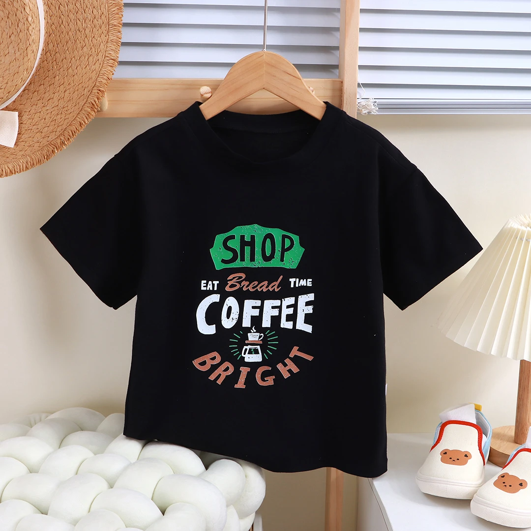 【纯棉】2024新款纯棉儿童短袖字母体恤潮流百搭洋气中大童帅气上衣