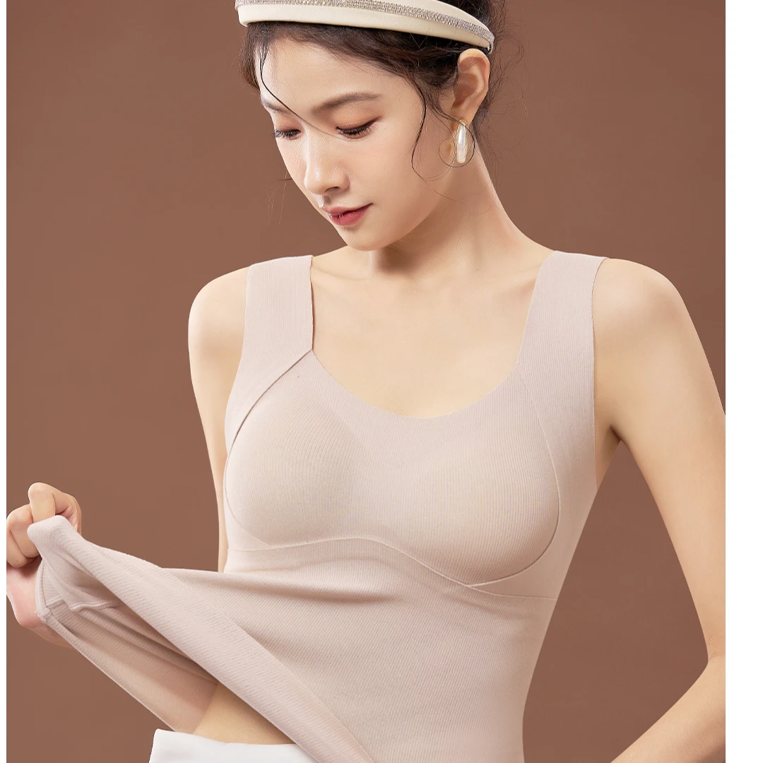 新款保暖背心带胸垫固定杯免穿文胸秋冬一体无痕打底内衣背心836