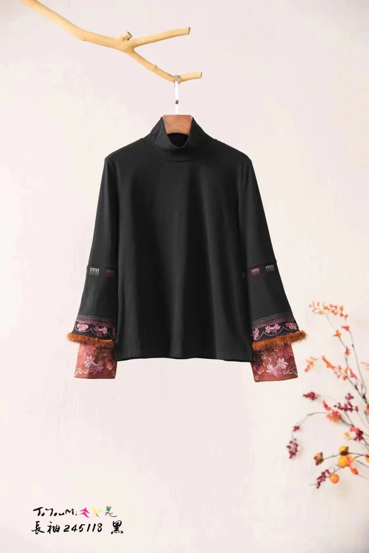 民族风重工刺绣打底衫245118设计师复古气质加厚