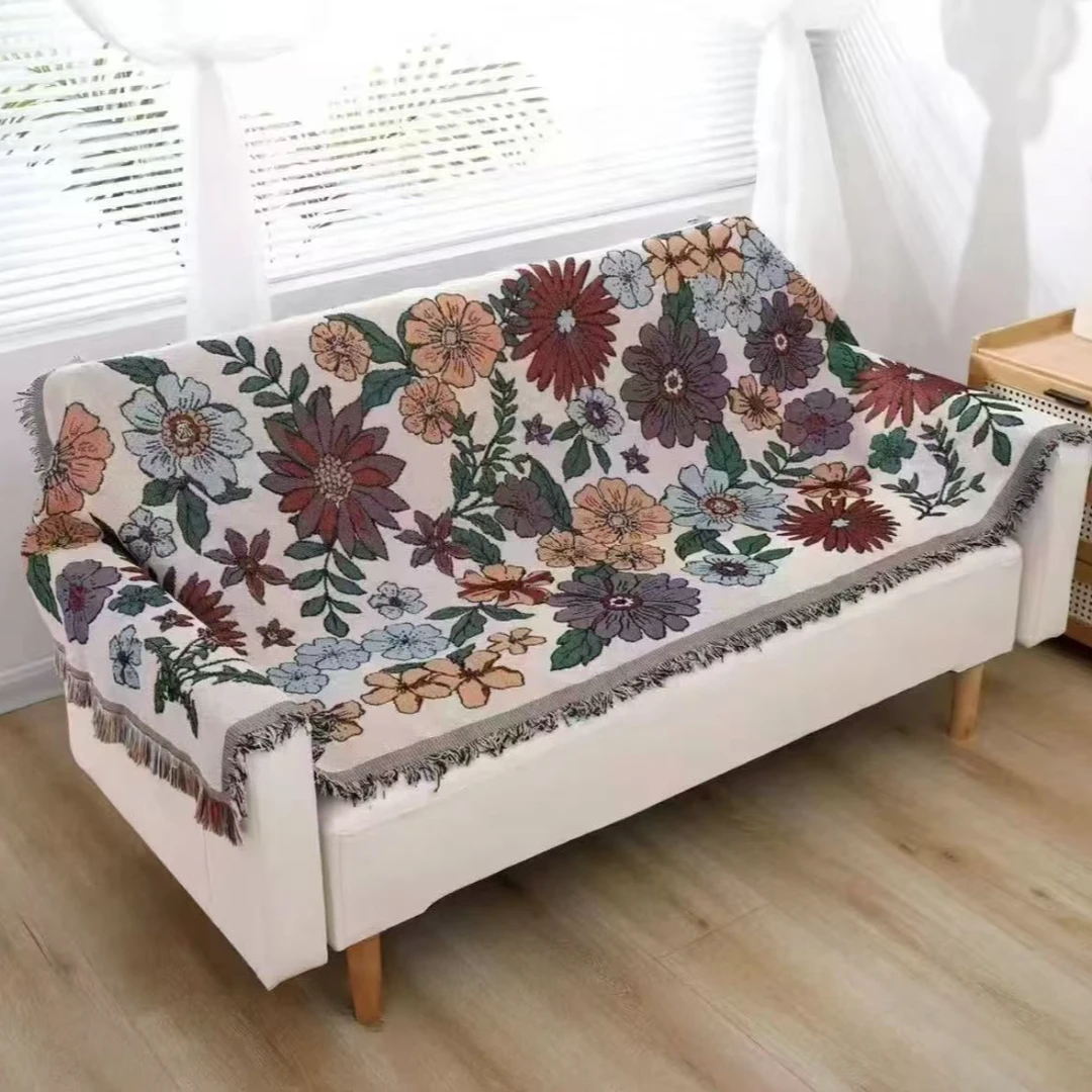 【花开富贵沙发巾】90*180防滑四季通用舒适流苏全盖布沙发垫机洗