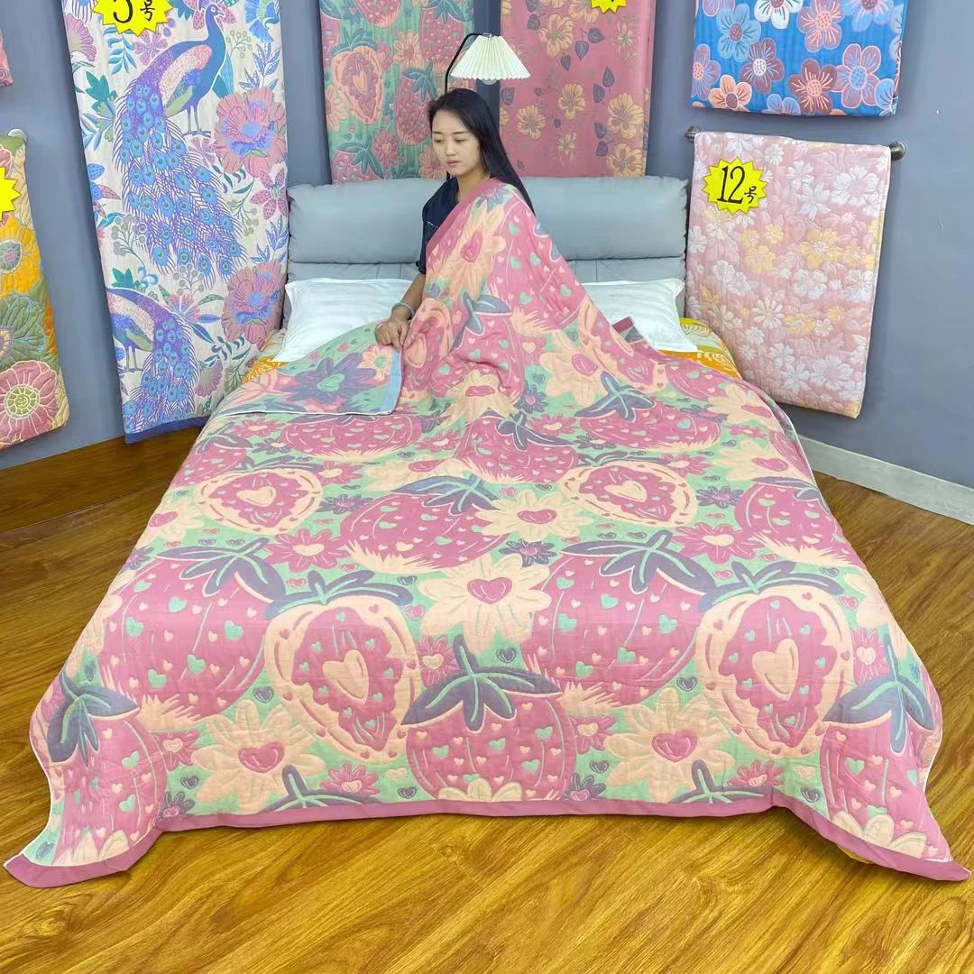 草莓150*200多功能床盖透气加厚柔软舒适休闲毯单人精梳细纱布床