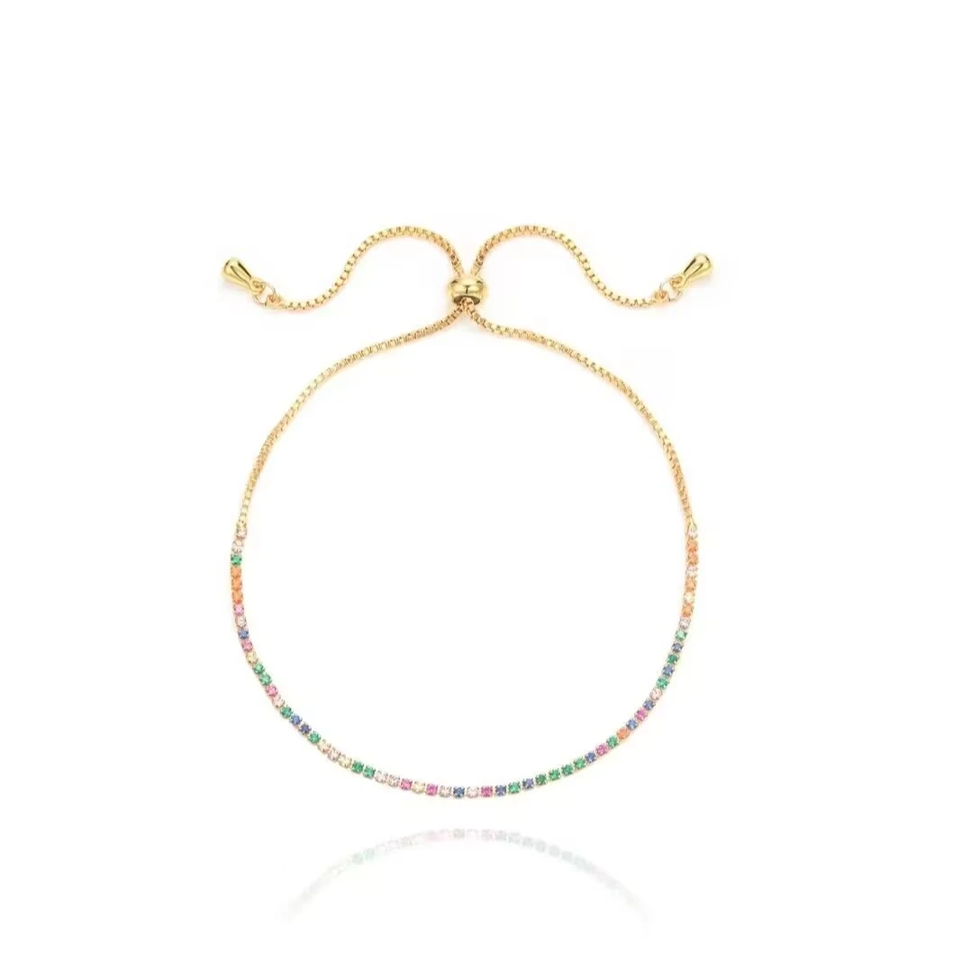 铜合金合成锆石手链 《货号7841》小众简约多巴胺抽拉手链