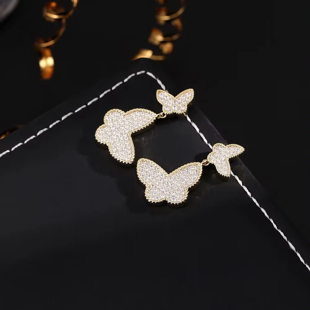 铜合金合成锆石耳饰 《货号6432》F双蝴蝶耳环