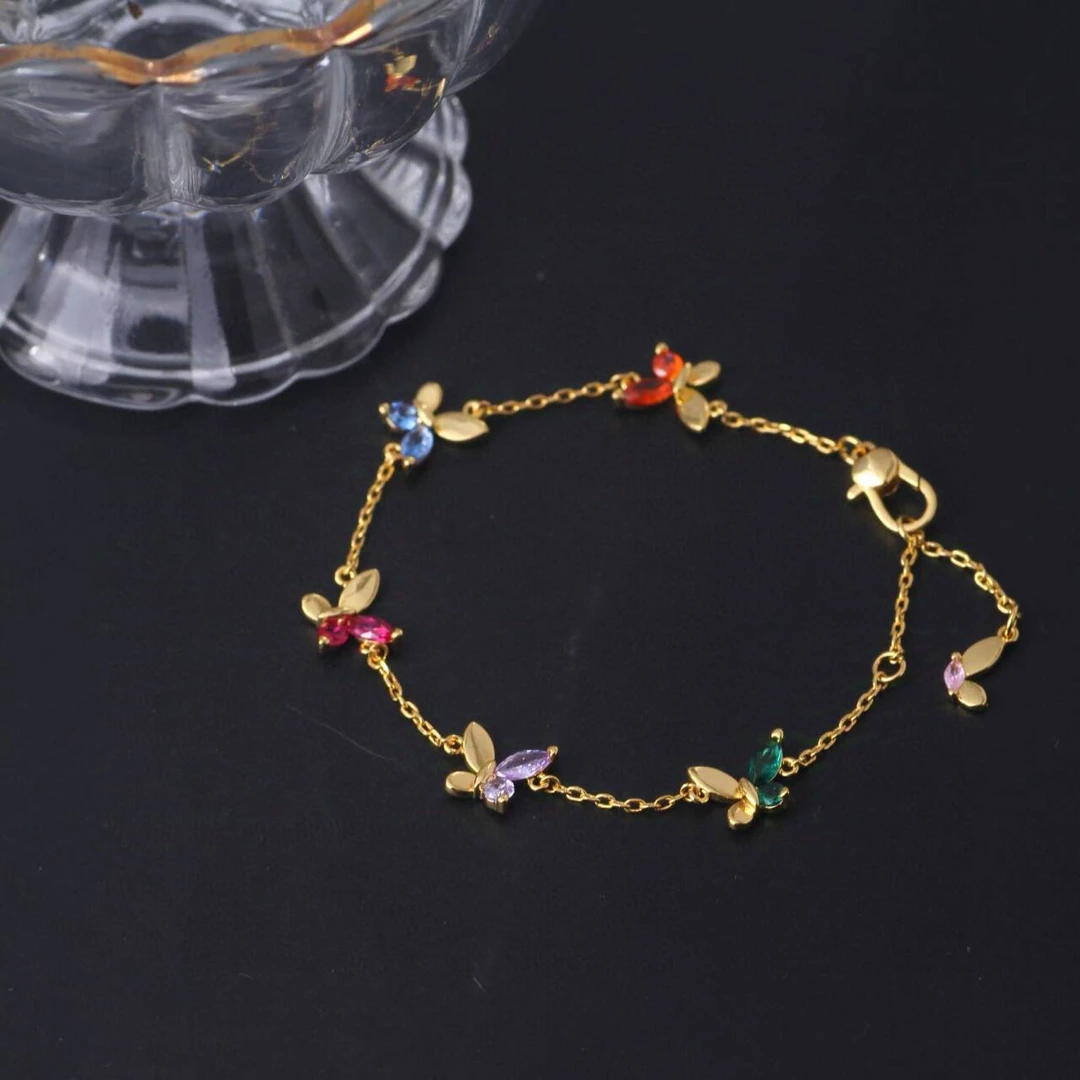 铜合金合成锆石手链 《货号8136》彩蝴蝶手链（链长：16+5cm）
