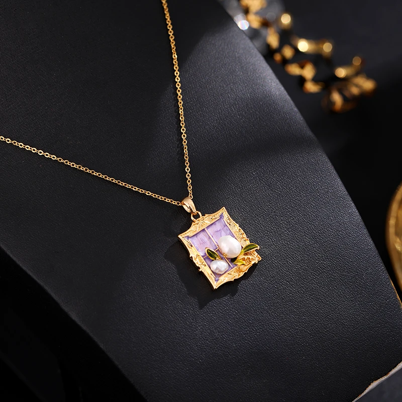 铜合金项链 《货号7247》油画风时髦个性高级感异形珠珠项链