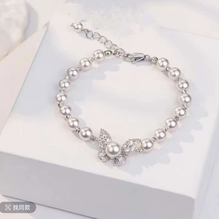 铜合金手链 《货号8371-》气质蝴蝶珠珠手链（链长17+5）