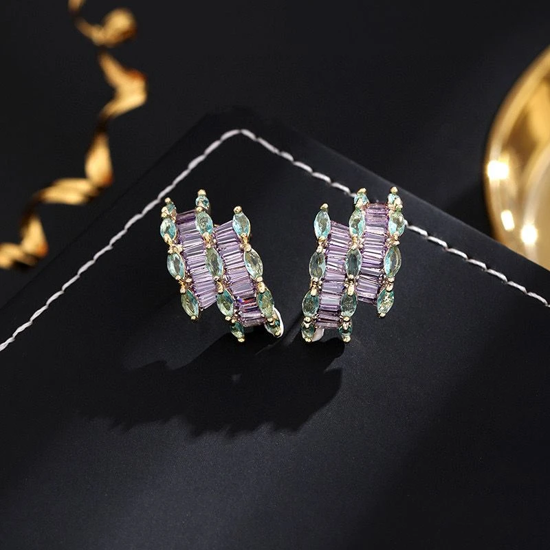 铜合金耳饰 《货号6859》轻奢时尚小众个性紫色耳钉