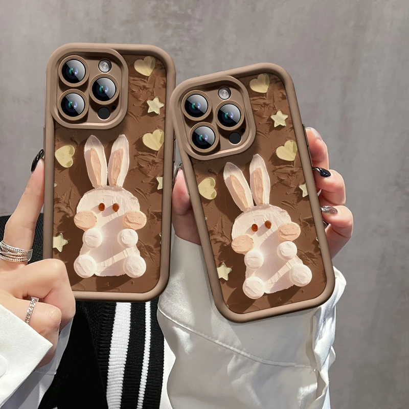 油画兔子适用苹果15手机壳iPhone14pro防摔13pro/12时尚11潮软壳