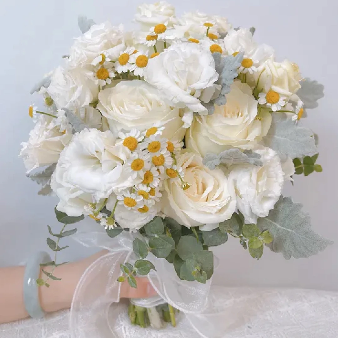 ［手捧花］15朵白玫瑰搭配配花新娘手捧花