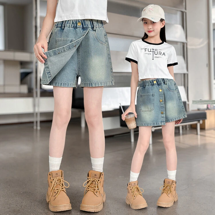 女童裙裤夏季薄款外穿牛仔短裤网红时尚夏款大童夏装裤裙儿童裤子