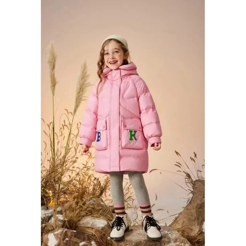 9636女童时尚中长款加厚保暖面包服羽绒服