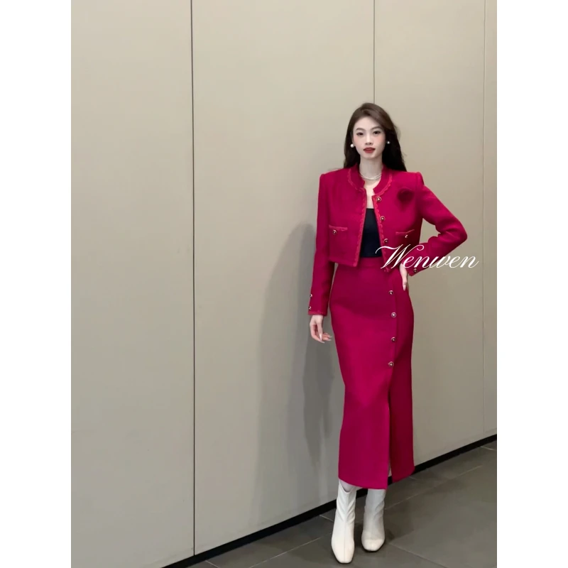 现货 TANS【安可少女】小香风显瘦外套气质时尚高腰包臀半身裙套装