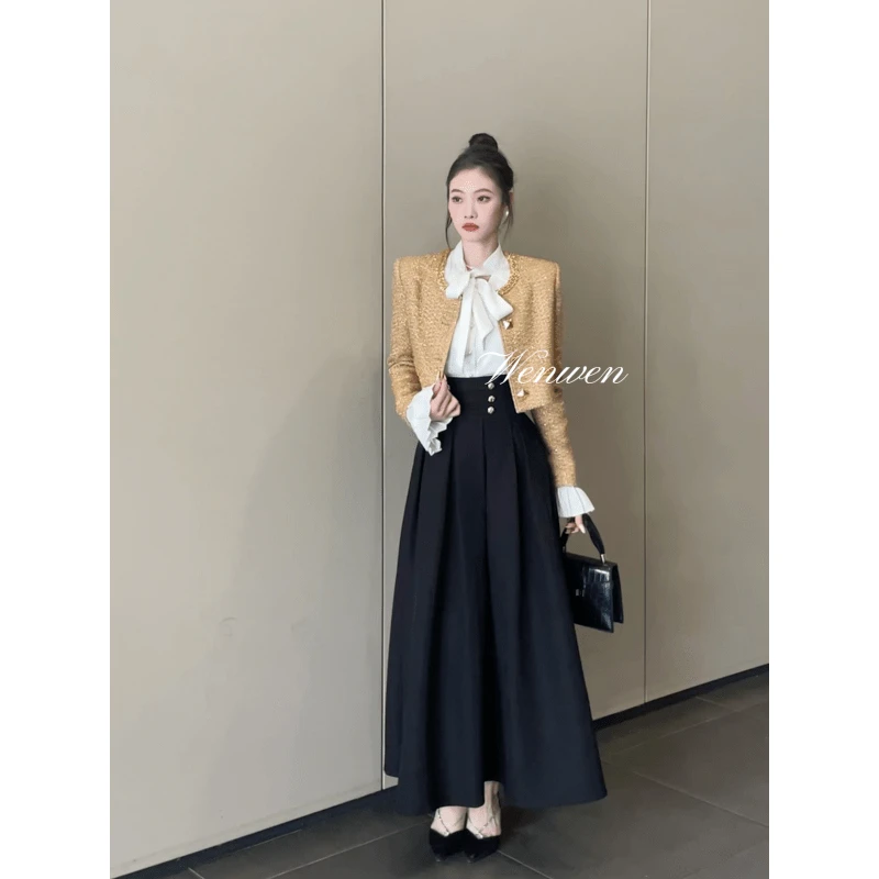 TANS【早秋新品】小香风显瘦气质外套时尚复古小众半身裙两件套