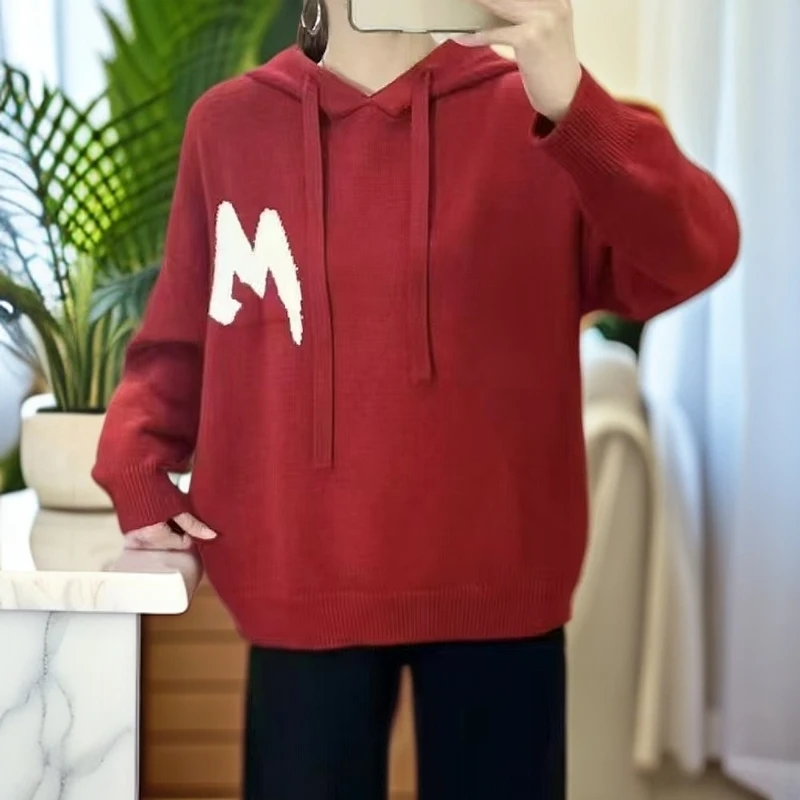 8910港风潮流宽松连帽印花字母卫衣女新款设计感加厚百搭上衣