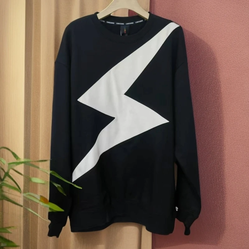 7864长袖运动时尚休闲黑色圆领拼接卫衣