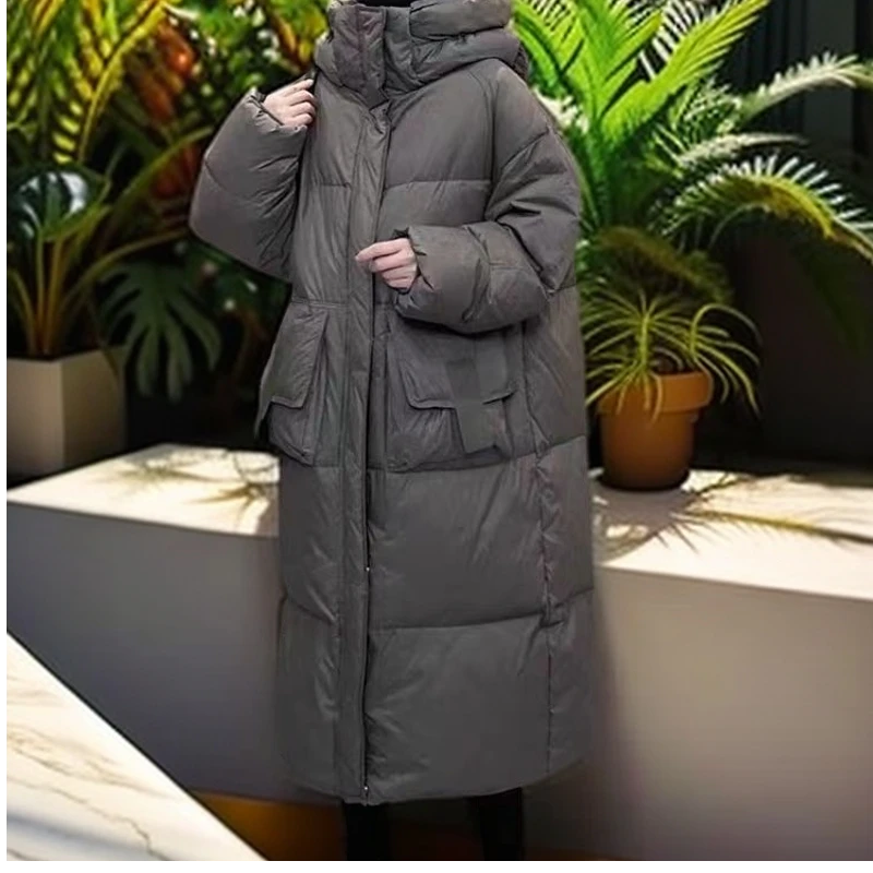 7935羽绒服长款大被子宽松连帽90白鸭绒冬季加厚外套