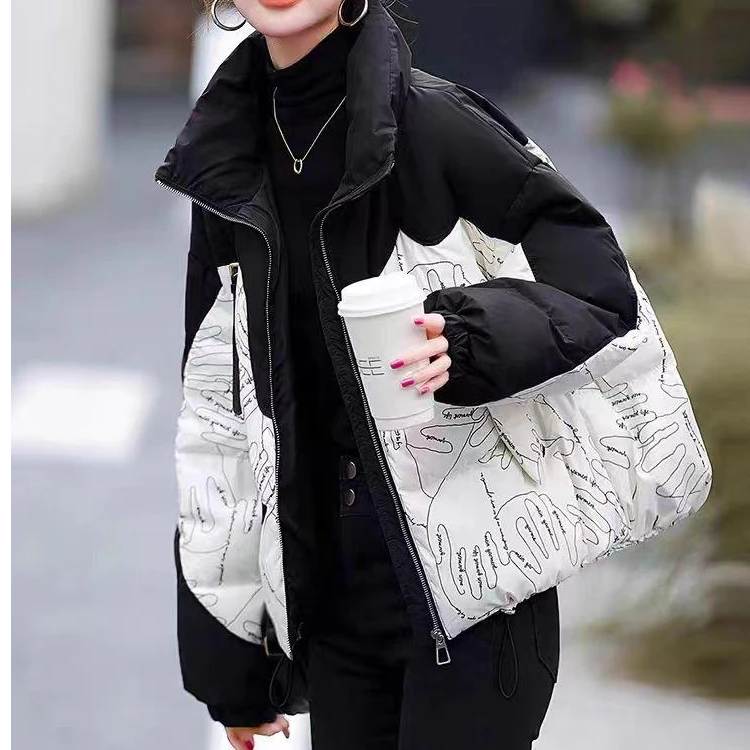 3604欧洲站羽绒棉服女冬季五指山设计感小众宽松加厚撞色面包服