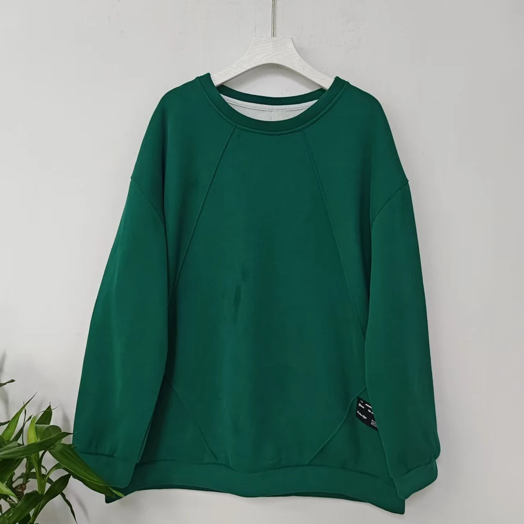 7682圆领加绒卫衣冬季女宽显瘦纯色百搭长袖上衣