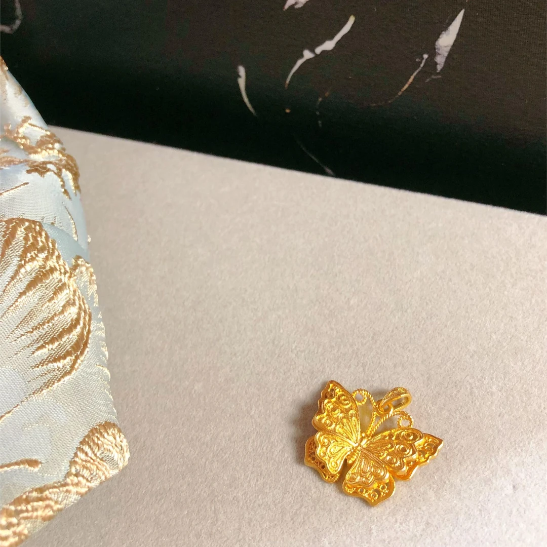 铜合金吊坠 立体花丝双层蝴蝶吊坠734