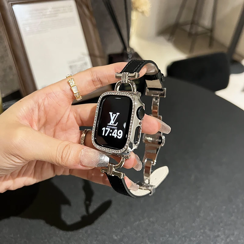 小香高级感蝴蝶扣小众表带适用iwatch78910代6SE苹果手表带百搭女