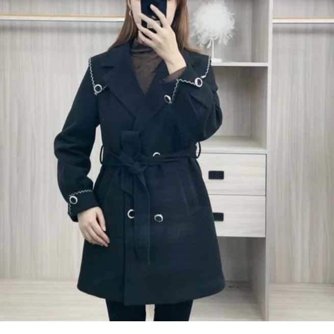 秋冬新款显瘦保暖高级感气质毛呢长款外套女J702