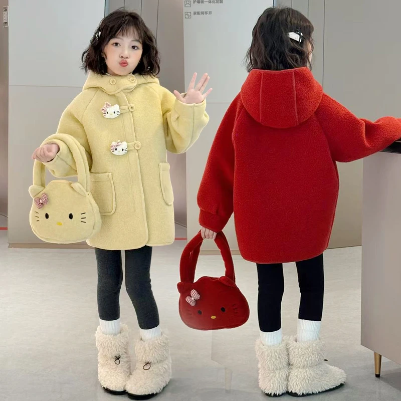 女童秋冬加绒韩版时尚短款加厚外套2025新款卡通6-14岁中大童保暖