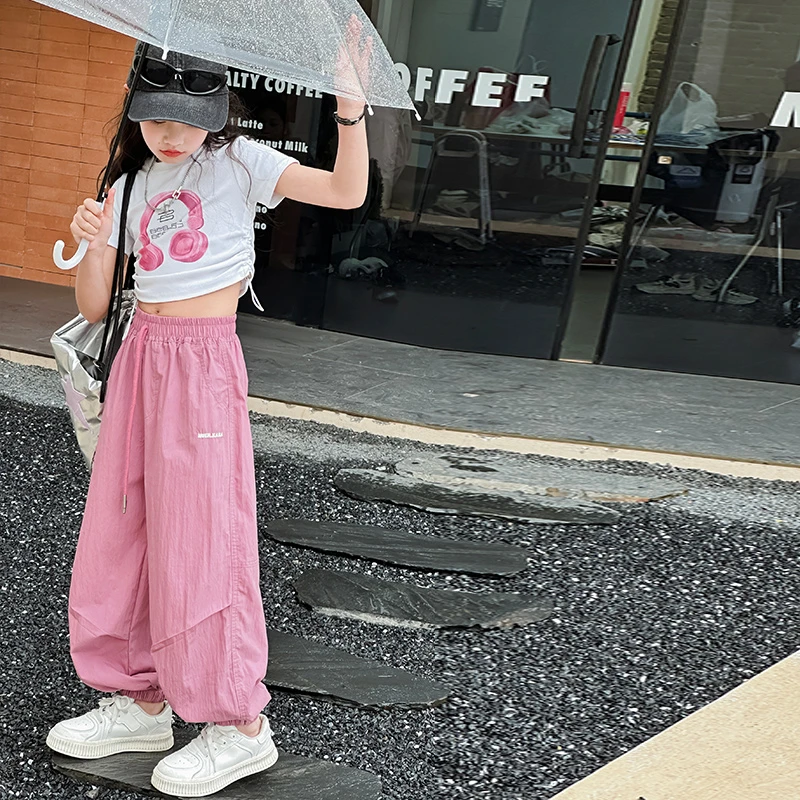 女童夏季短袖T恤2024夏季新款休闲运动阔腿裤中大童小女孩薄款潮