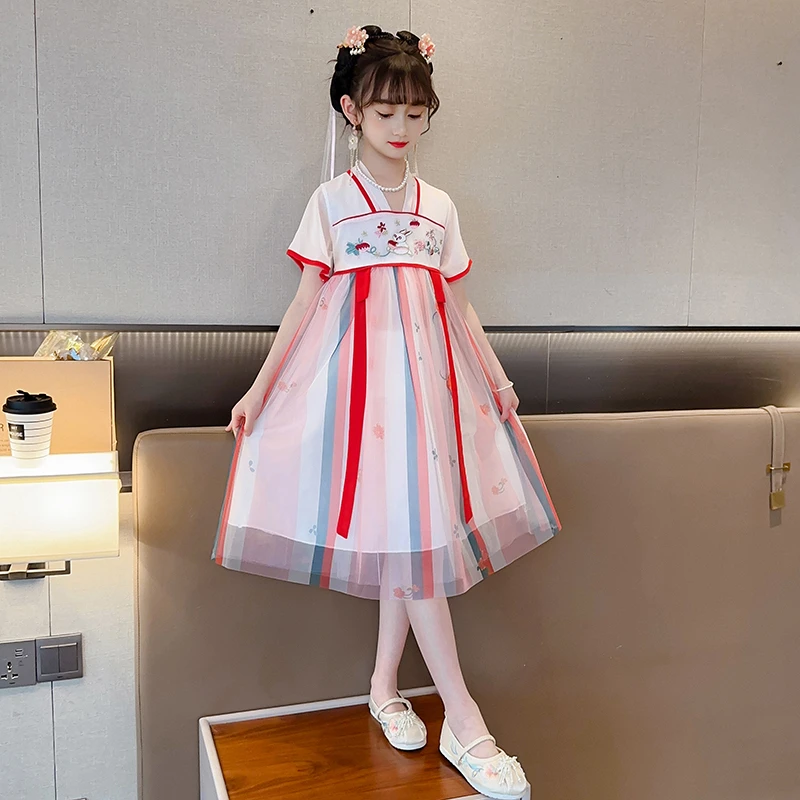 女童夏季短袖汉服裙子2023新款儿童中国风洋气连衣裙女孩古风超仙