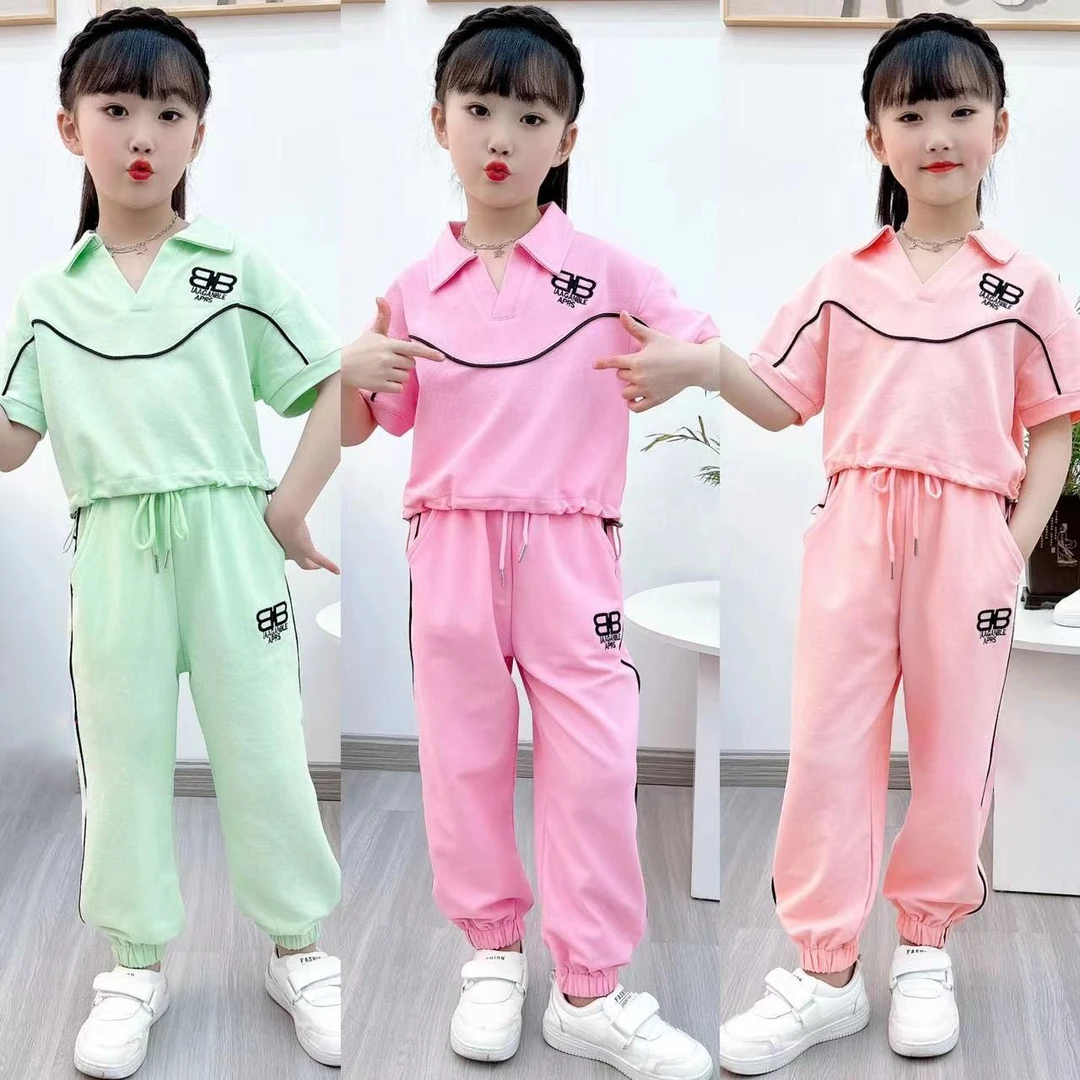 3-15女童运动套装时尚夏季2025新中大童薄款洋气短袖休闲网红潮款