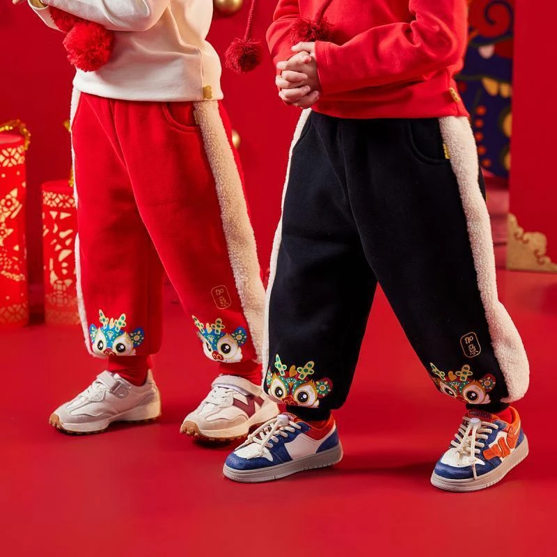 【巴拉甄选】宝宝拜年服裤子加绒儿童唐装长裤新年装男童加厚过年
