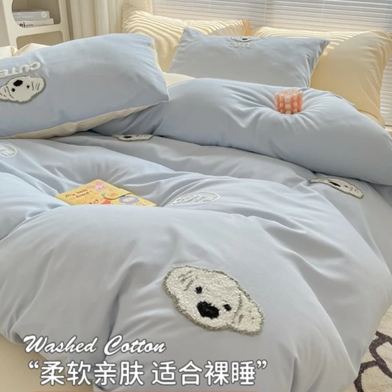 简约水洗棉四件套非全棉纯棉床单宿舍被套床品三件套卡通床上用品